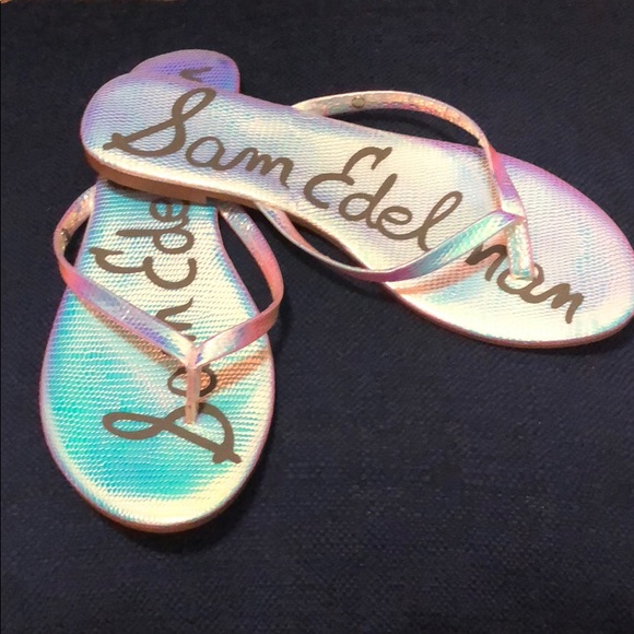 iridescent flip flops